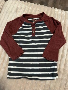 Cat & Jack Burgundy Raglan Henley with Black & White Stripes